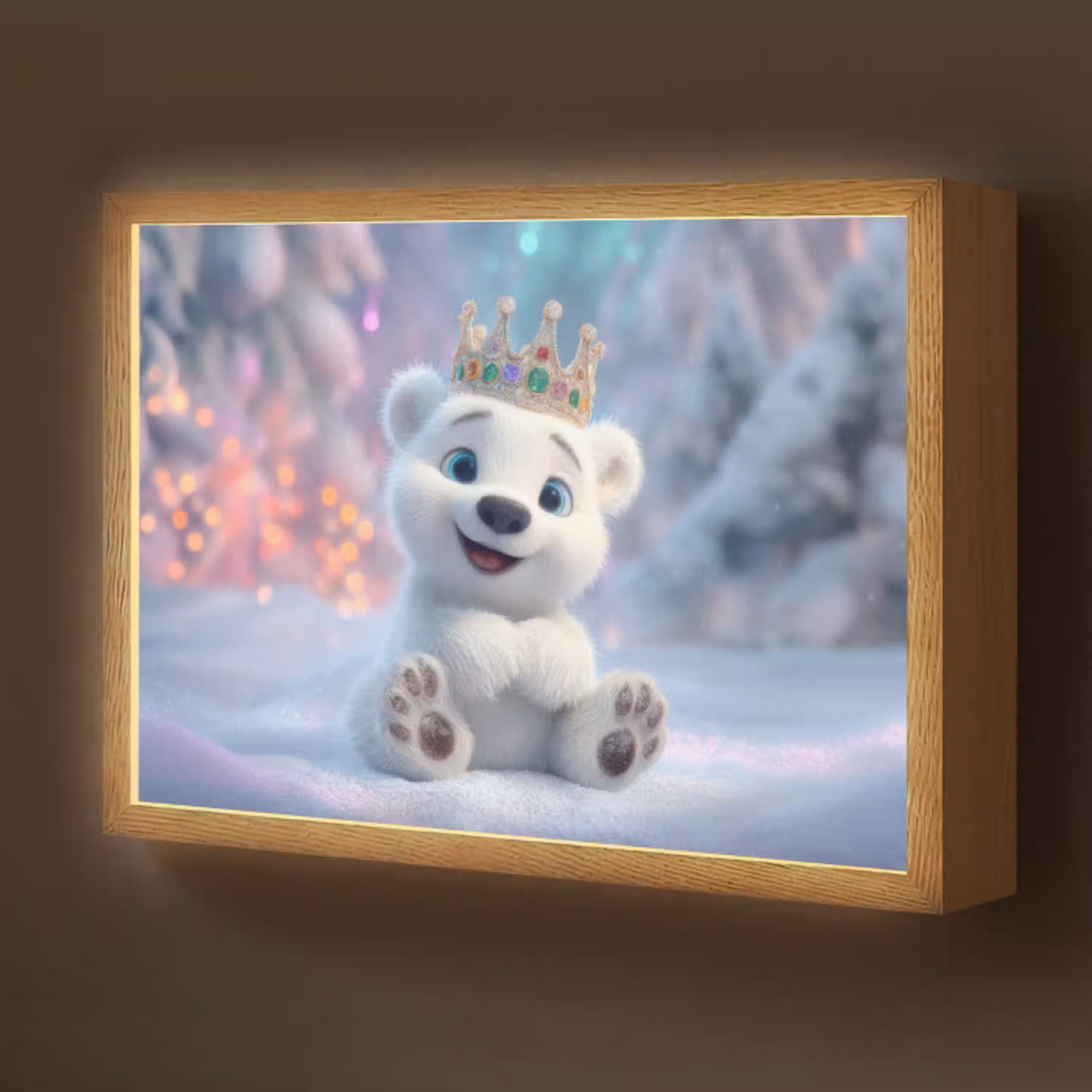 Ijsbeerwelp - Sneeuw - Lichtjes - Kroon Light Box met batterij (Wandlamp kind) middel -z3d_website