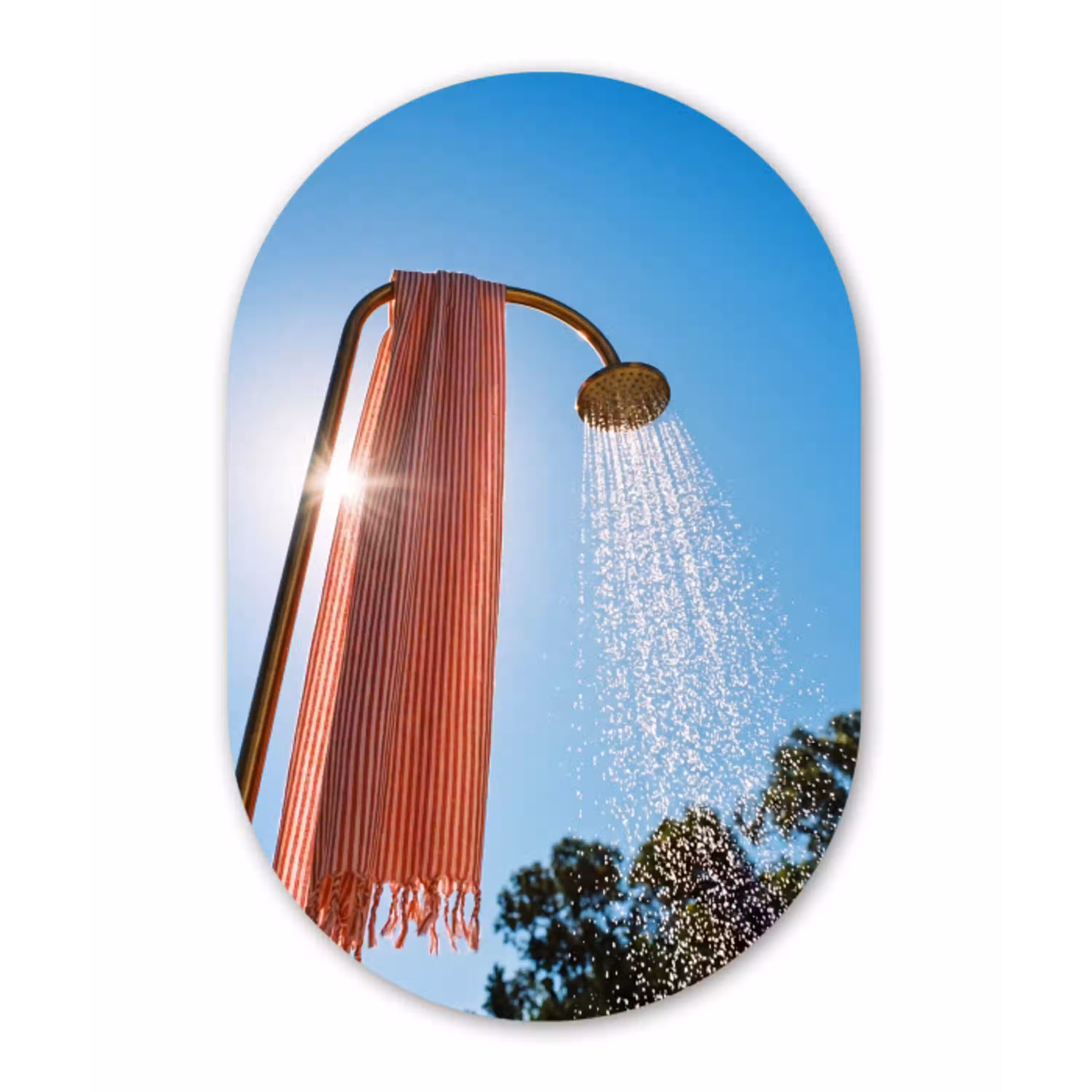 Douche - Water - Zomer - Blauw Wandcirkel Ovaal Aluminium middel -3d