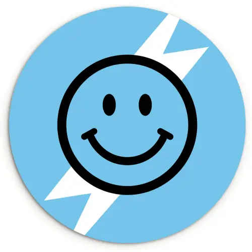 Smiley - Blauw - Bliksem Wandcirkel kunststof plaat 5mm dik klein -3d