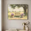 Houten bankje - Bloempotten - Landschap Textielframe zwart klein -sfeer2