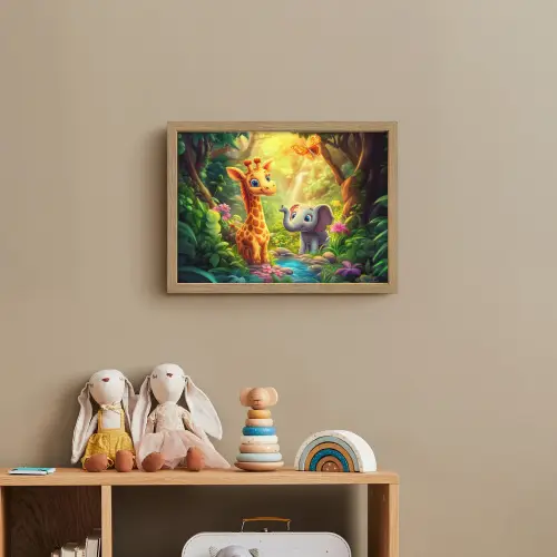 Giraf - Olifant - Bloemen - Jungle Light Box met batterij (Wandlamp kind) middel -sfeer2_kind
