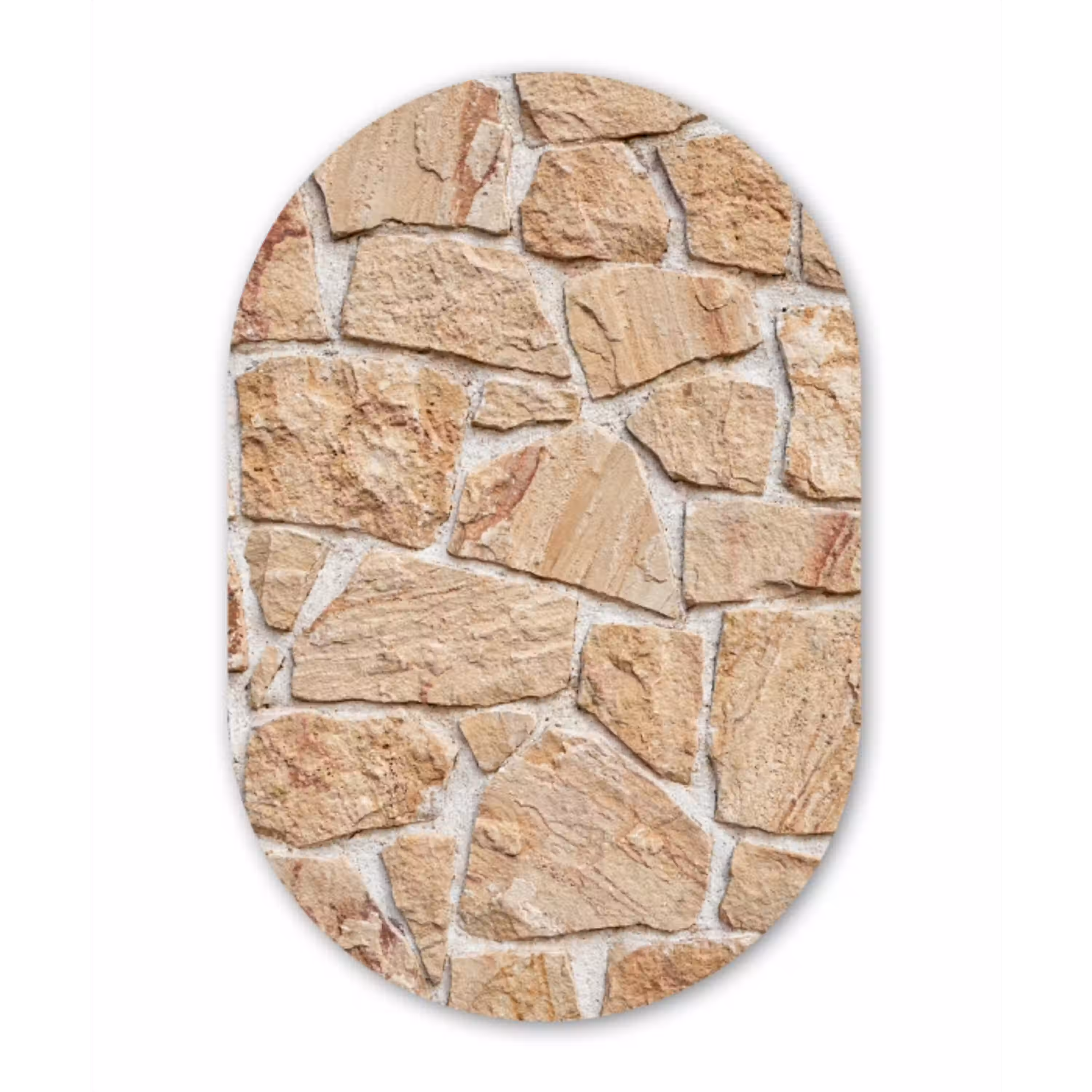 Muur - Steen - Patroon - Rustiek - Beige Wandcirkel Ovaal Aluminium middel -3d