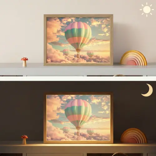 Luchtballon - Dromen - Wolken - Lucht Light Box met batterij (Wandlamp kind) middel -sfeer3_kind