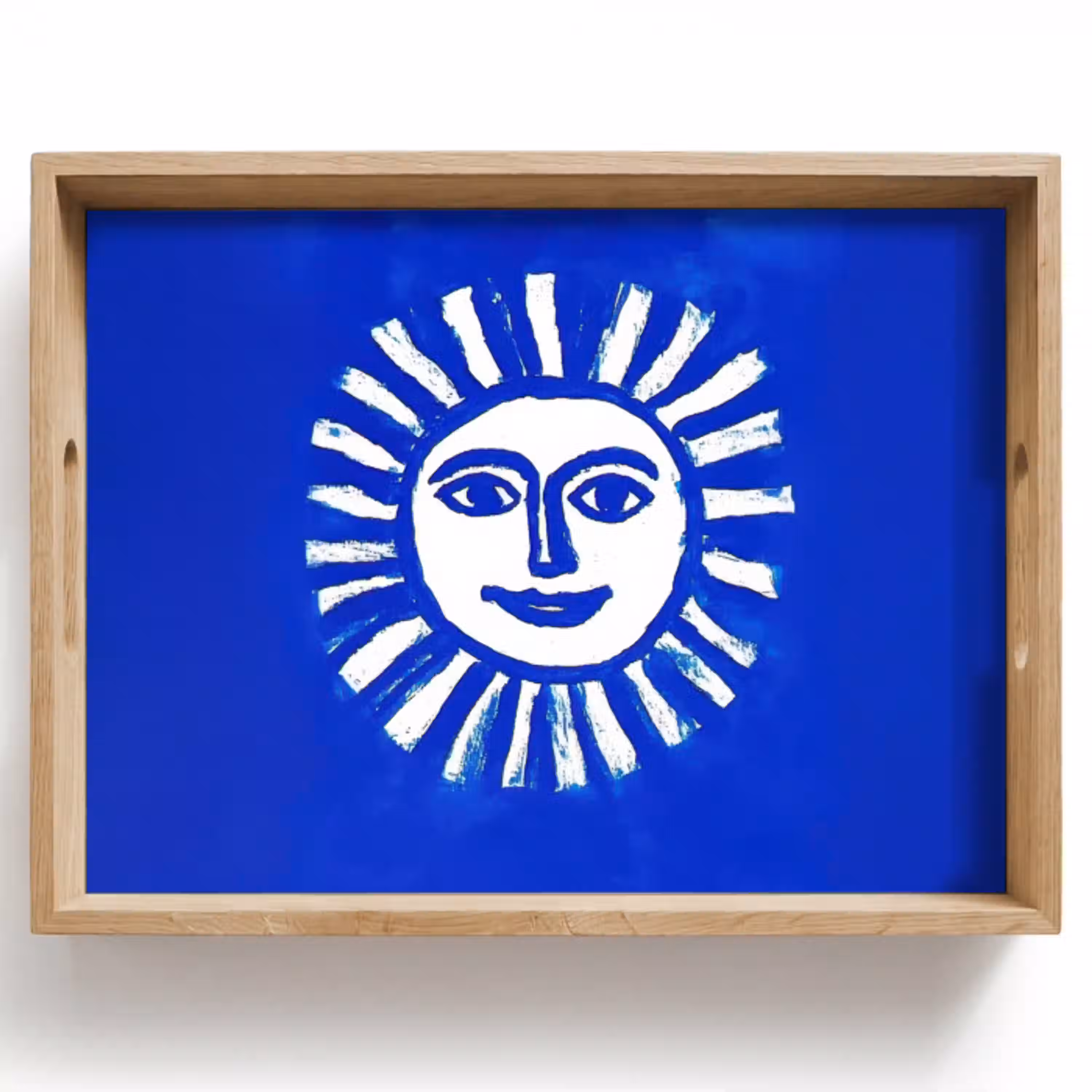 Zon - Gezicht - Penseelstructuur - Blauw Dienblad Rechthoek middel -z3d_shopping