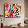 Bloemen - Bladeren - Abstract - Kleurrijk Textielframe zwart klein -sfeer3