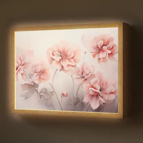 Bloemen - Roze - Kunst - Abstract - Aquarel Light Box met batterij (Wandlamp) middel -z3d_website