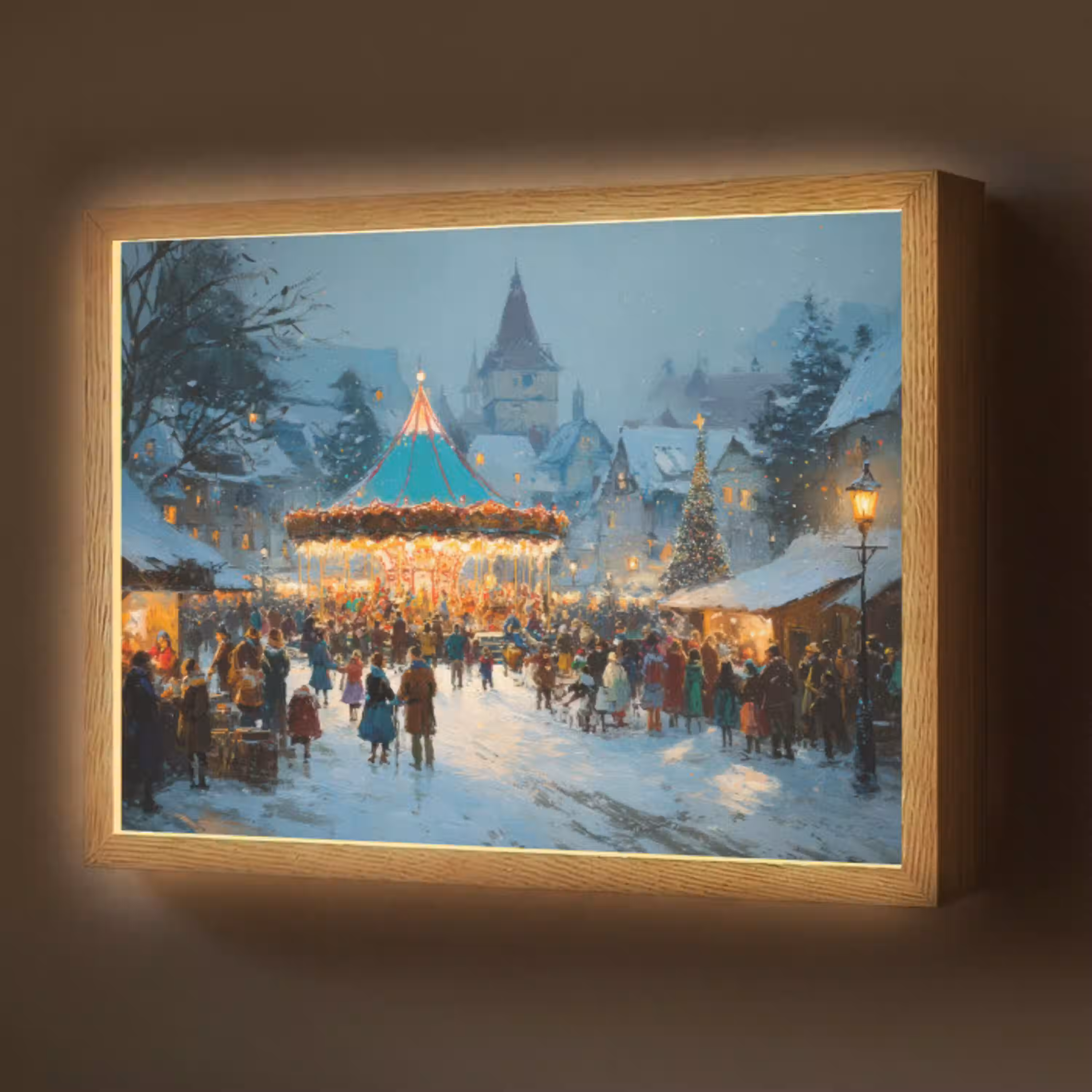 Winterkermis - Dorp - Kleurrijk Light Box met batterij (Wandlamp) middel -z3d_website