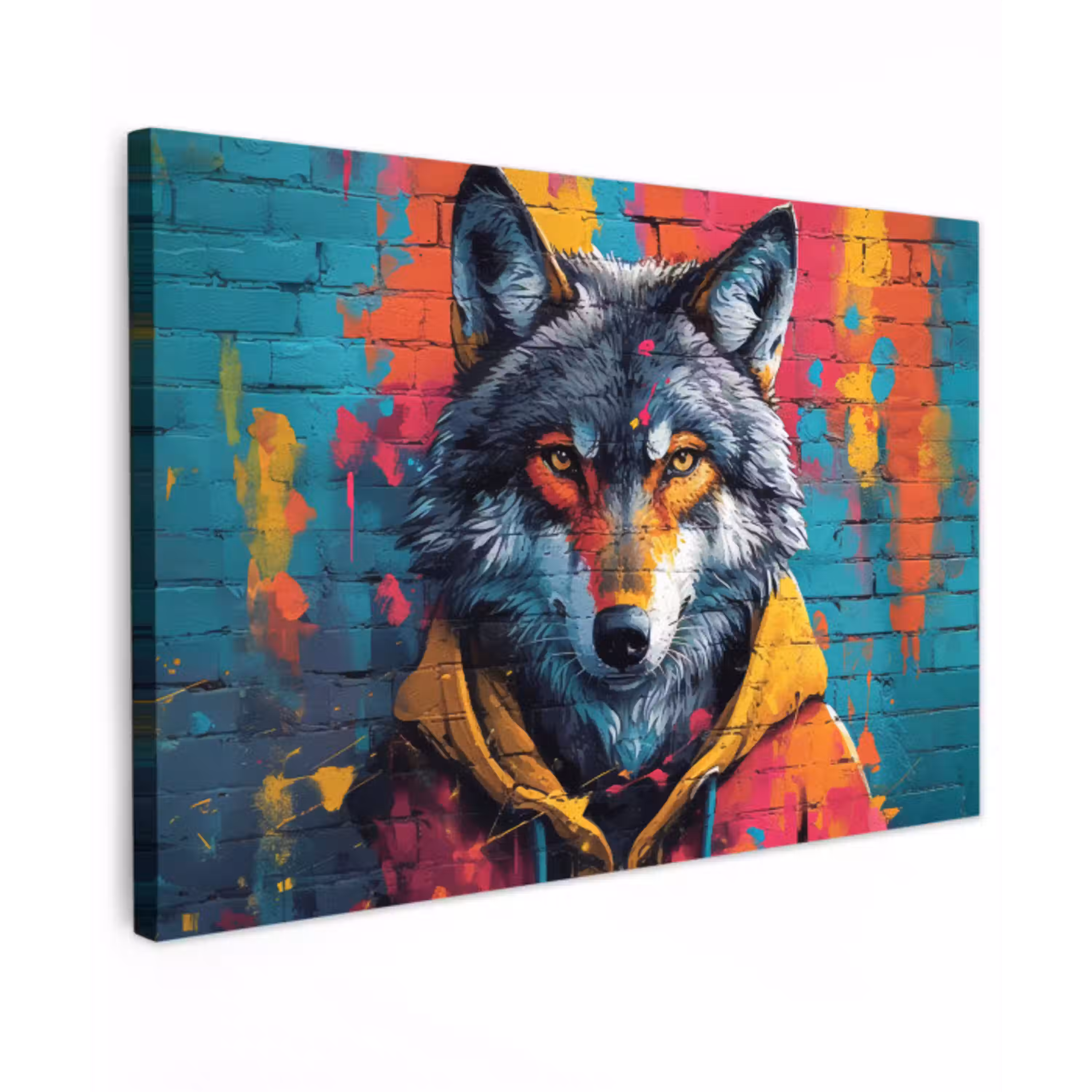 Graffiti - Wolf - Street art - Blauw canvas 2cm klein -z3d