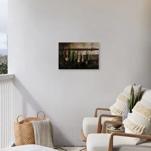 Keukengerei - Rustiek - Tegels - Kruiden Tuinposter op houten frame 2 cm dik klein -sfeer1