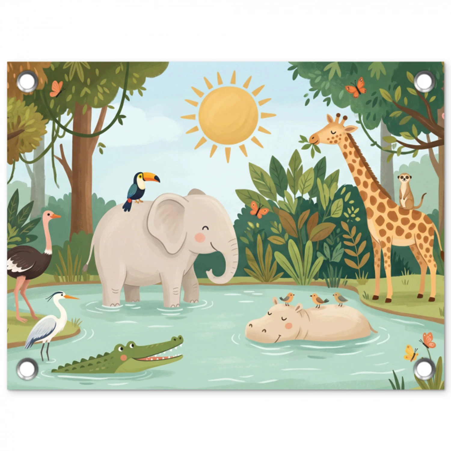 Jungle - Oase - Dieren - Kleurrijk tuinposter los doek klein -3d
