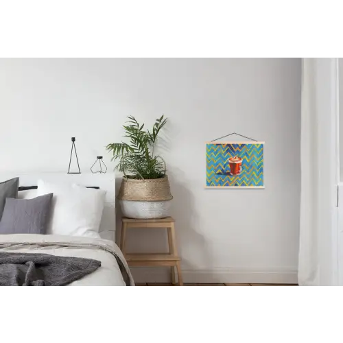 Mok - Koffie - Zigzag - Slagroom textielposter latten blank klein -woonkamer