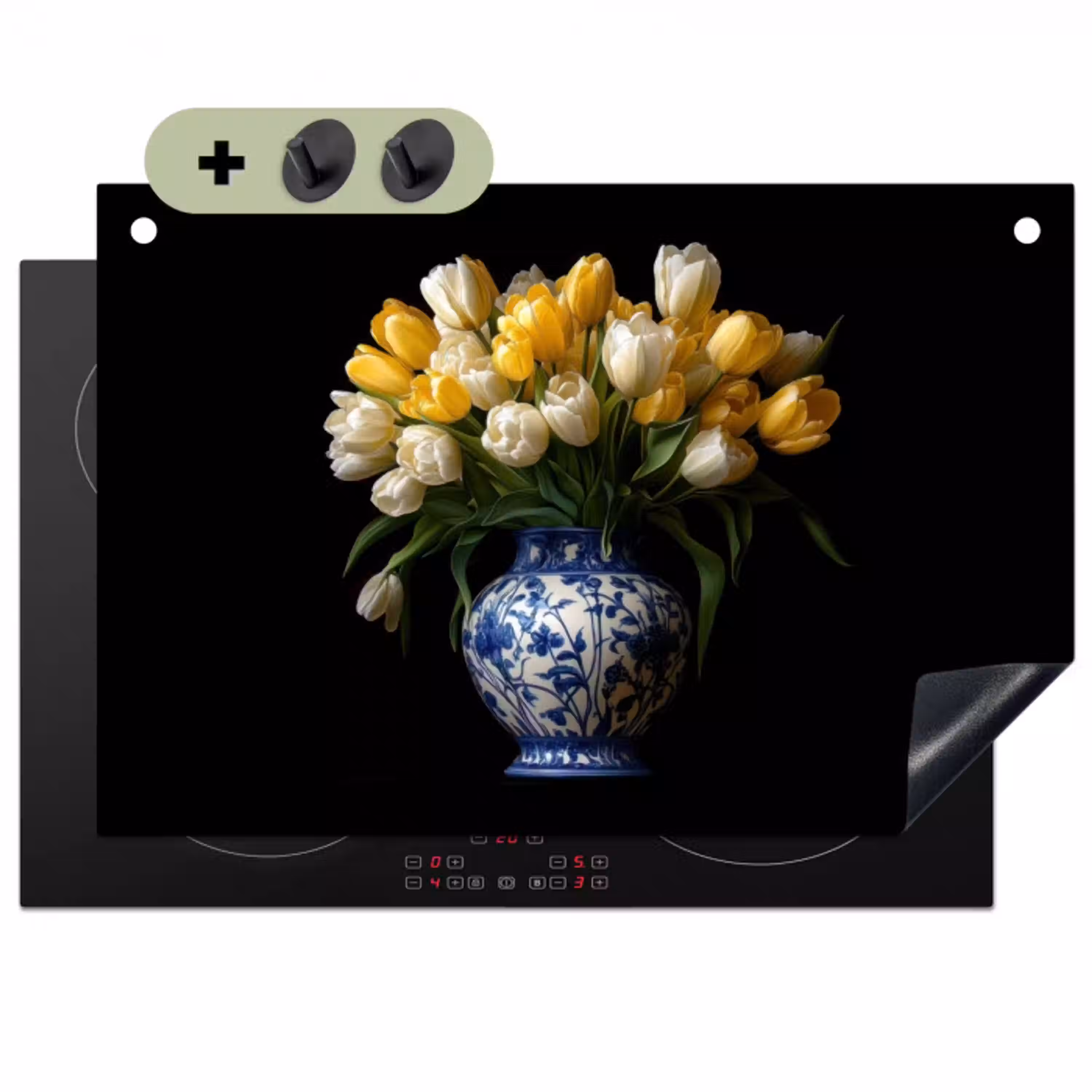 Geel - Tulpen - Vaas - Bloemen Inductie beschemer met haakjes klein -3d