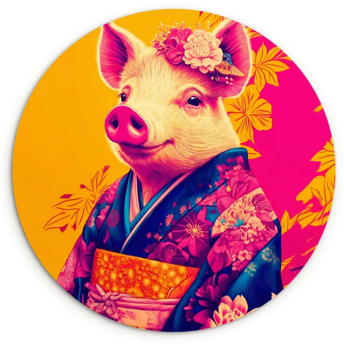 Varken - Bloemkroon - Kimono - Abstract Wandcirkel plexiglas klein -3d