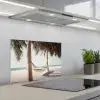 Hangmat - Palmbomen - Strand - Zee keuken achterwand spatscherm klein -3d_schuin