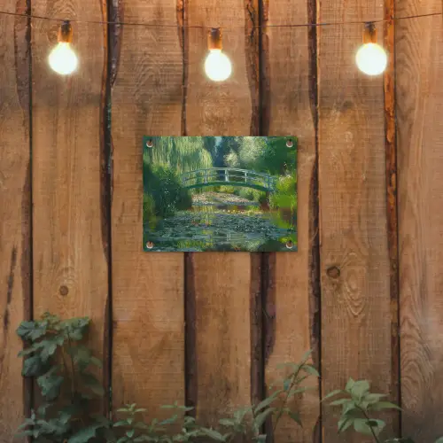 Brug - Hout - Vijver - Waterlelies tuinposter los doek klein -sfeer1