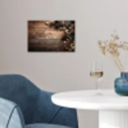 Kersthoekdecoratie - Dennenappels - Lichtjes poster papier klein -sfeer3