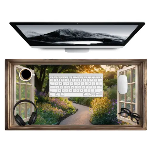 Doorkijk - Bloemen - Natuur - Zon - Pad Muismat XXL klein -3d