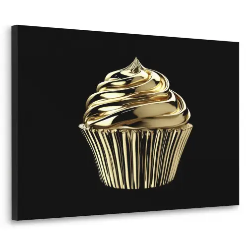 Cupcake - Eten - Goud - Zwart Textielframe zwart klein -3d