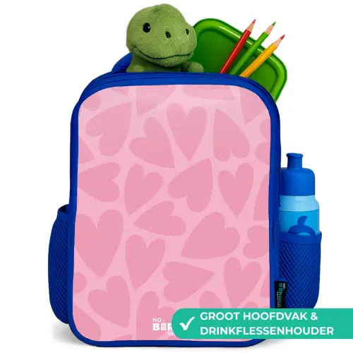 Roze hartjes patroon Kinderrugzak - Blauw middel -inhoud_NL