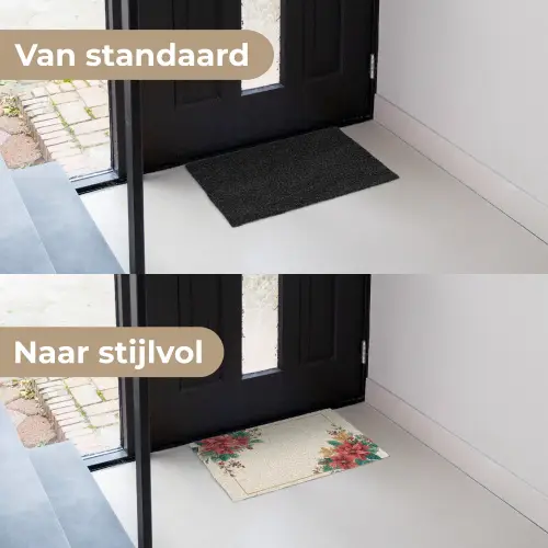 Kerst - Poinsettia - Omlijsting - Kleurrijk Deurmat klein -voor-na_NL