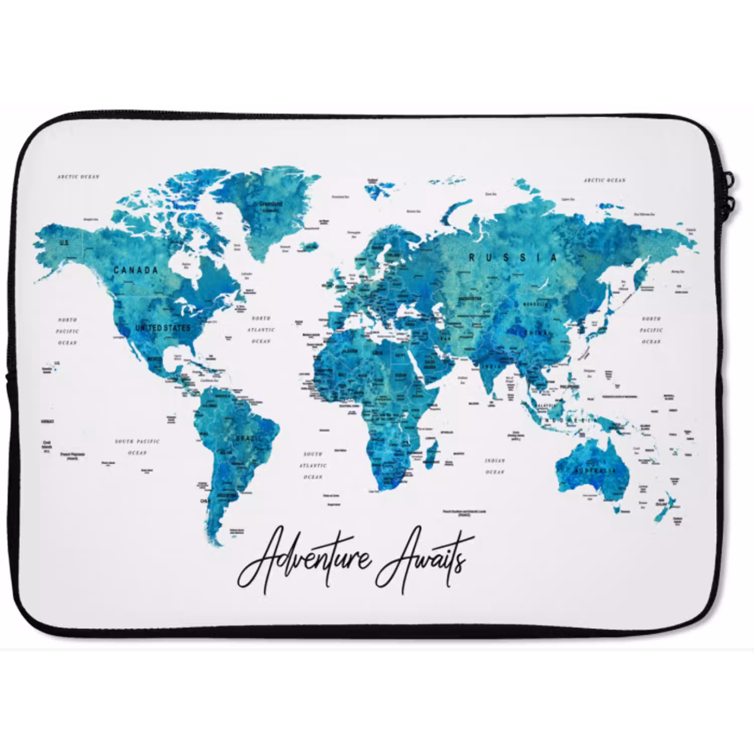 Wereldkaart - Blauw - Kleurrijk laptophoes neopreen klein -zkaufland3dotto