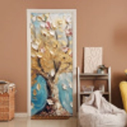 Boom - Blauw - Goud - Abstract - Modern deurposter klein -sfeer1