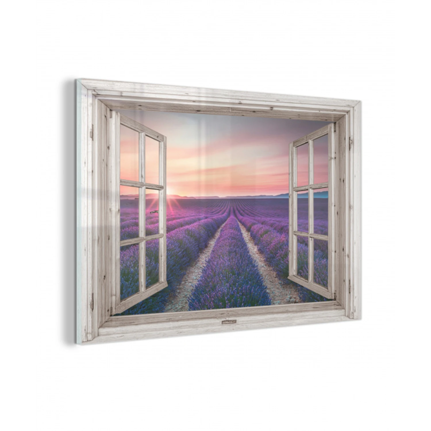 Doorkijk - Lavendel - Bloemen - Hout - Zonsondergang - Paars plexiglas 5mm klein -z3d