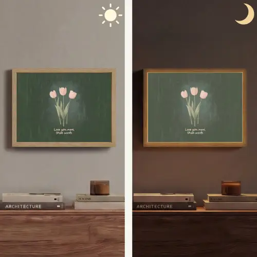 Tulpen - Roze - Tekst - Love Light Box met batterij (Wandlamp) middel -sfeer3