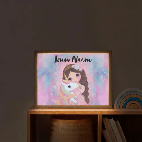 Meisje - Eenhoorn - Glitter Light Box met batterij (Wandlamp kind) middel -sfeer1_kind