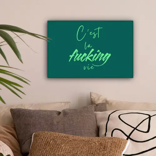 c'est la fucking vie - Groen - Handgeschreven canvas 2cm klein -sfeer1