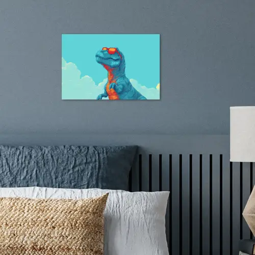 T-Rex - Blauw - Wolken - Zonnebril poster papier klein -sfeer2