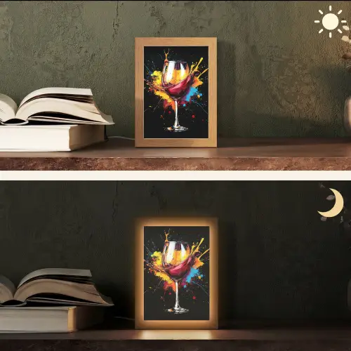 Wijn - Glas - Graffiti - Borrel - Rood - Verf Light Box met kabel (Tafellamp) klein -sfeer3