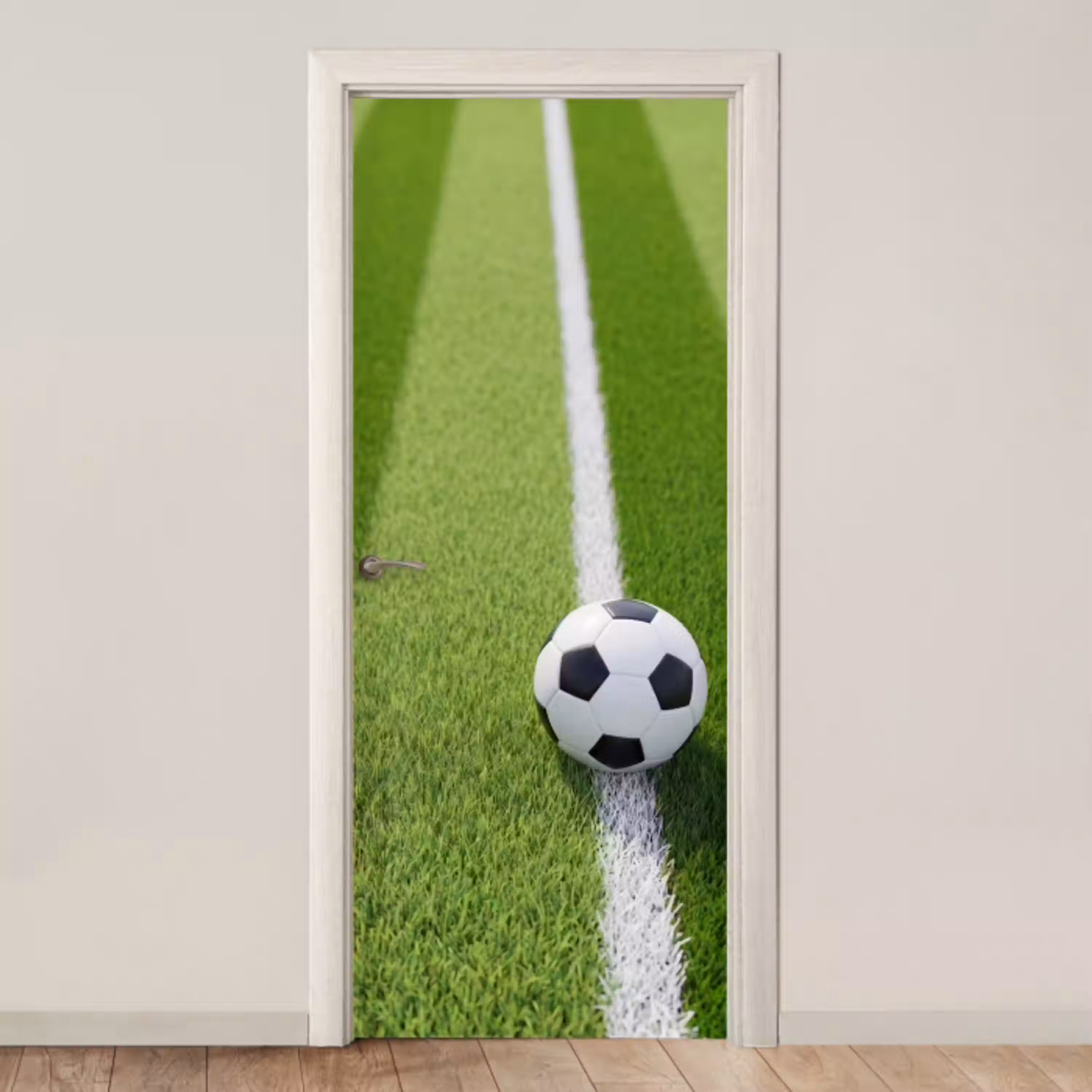 Voetbal - Grasveld - Sport - Groen deurposter klein -3d_beige