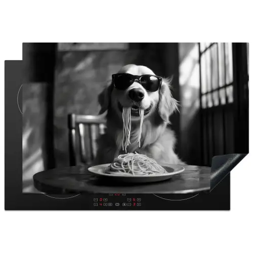Golden Retriever - Hond - Vrolijk -  Bord spaghetti - Zwart - wit Inductie beschermer vinyl 3mm klein -3d