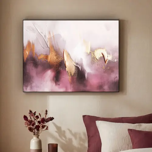 Paars - Abstract - Verf - Goud Textielframe zwart klein -sfeer1