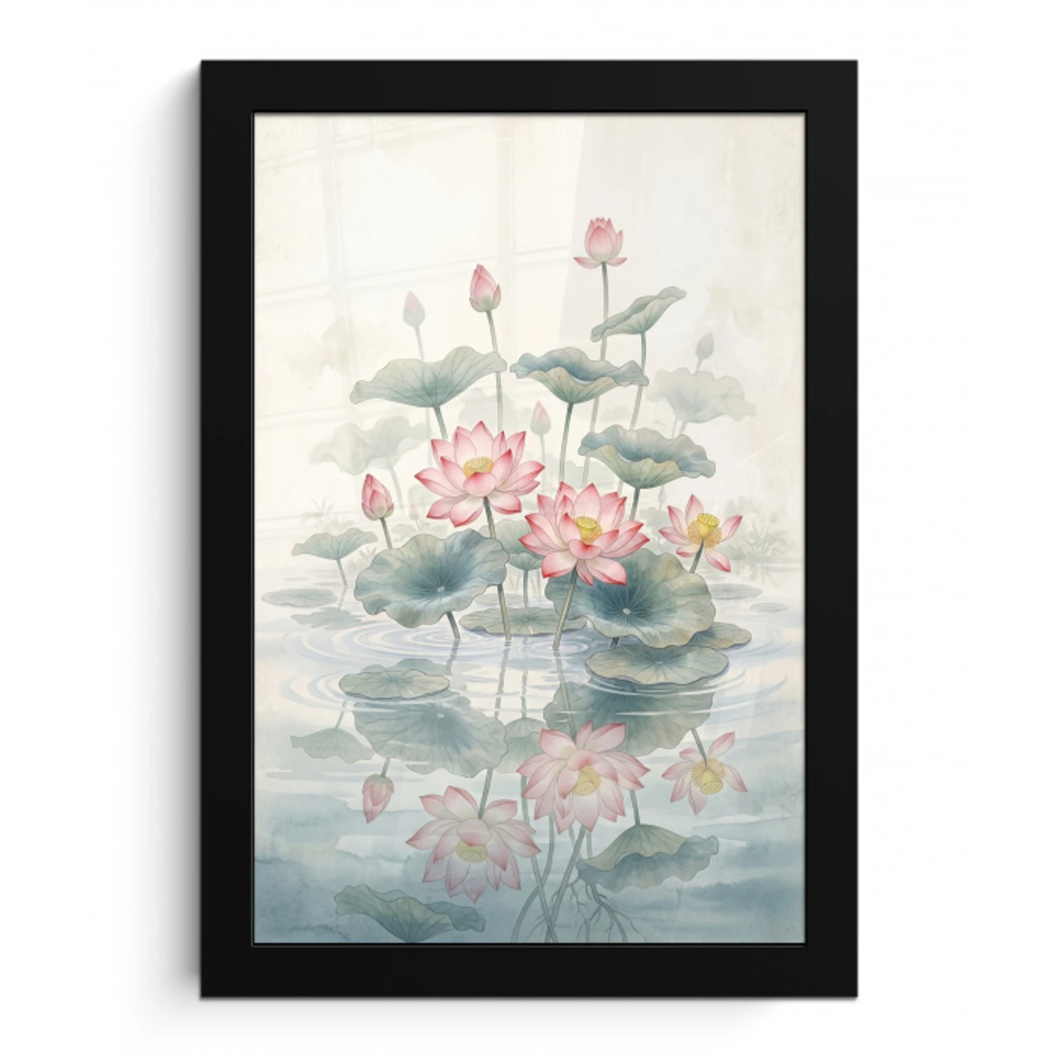 Aquarel - Lotusbloemen - Kleurrijk fotolijst zwart zonder passe partout klein -3d