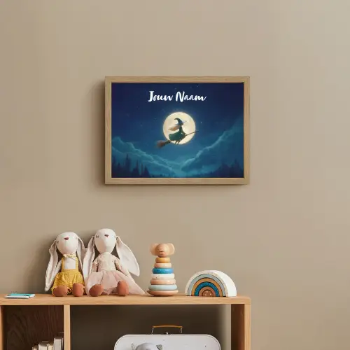 Heks - Volle maan - Sterrenhemel Light Box met batterij (Wandlamp kind) middel -sfeer2_kind