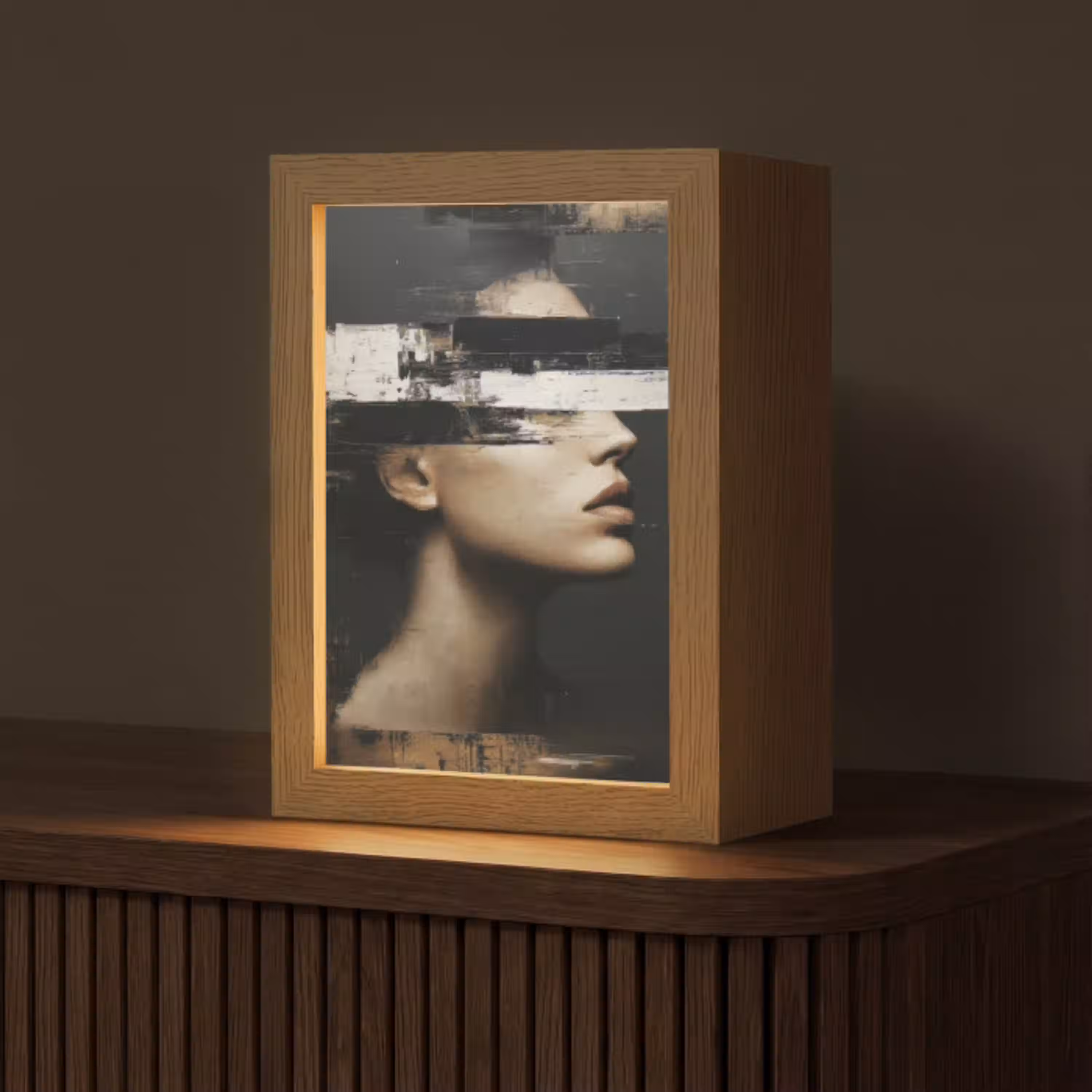 Gezicht - Vrouw - Zwart - Abstract Light Box met kabel (Tafellamp) klein -z3d_website