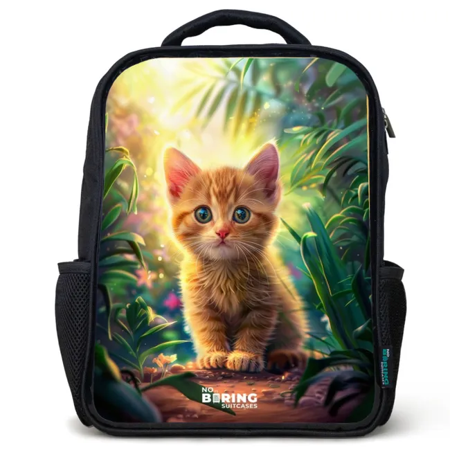 Kids' Backpacks Black -. Red kitte in green nature