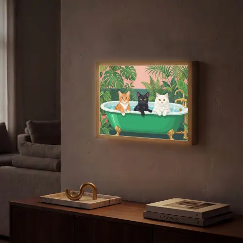 Badkamer - Kattenparade - Kleurrijk Light Box met batterij (Wandlamp) middel -sfeer1