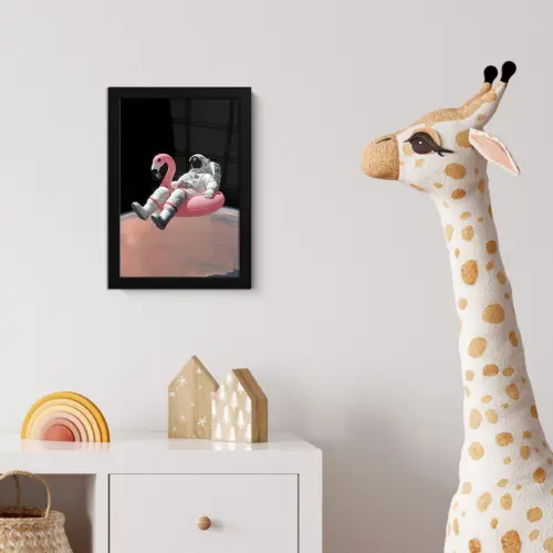 Astronaut - Flamingo - Zwemband - Roze fotolijst zwart zonder passe partout klein -usfeer4_kinderkamer