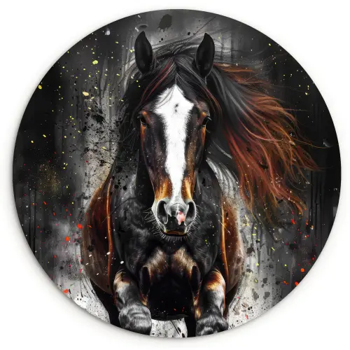 Paard - Dieren - Zwart - Luxe - Modern Wandcirkel kunststof plaat 5mm dik klein -3d
