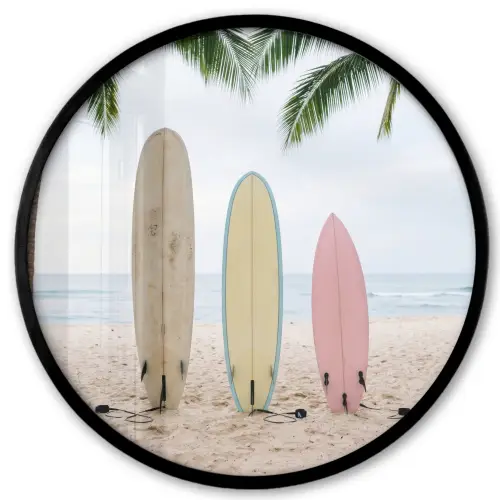 Surfboard - Palmbomen - Kleurrijk Fotolijst rond zonder passe partout klein -3d