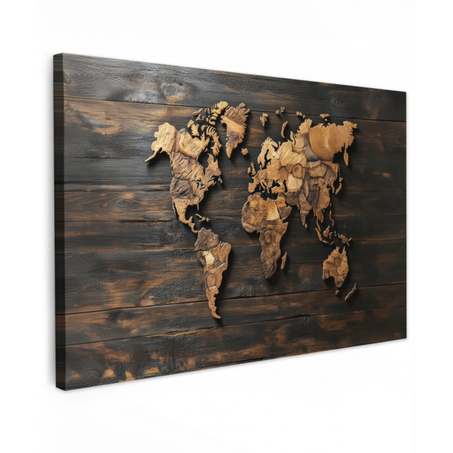 Wereldkaart -  Hout - Mozaïek Tuinposter op houten frame 2 cm dik klein -3d