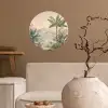 Tropisch landschap - palmbomen - Bloemen - Roze lucht Wandcirkel behangsticker klein -sfeer1