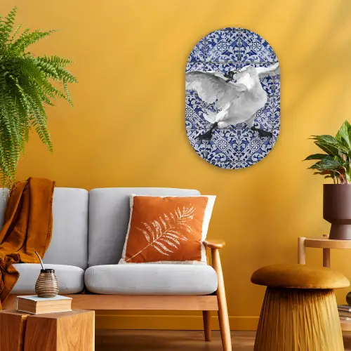 Zwaan - Kunst - Delfts blauw - Schilderij - Oude meesters Wandcirkel Ovaal Forex klein -sfeer4