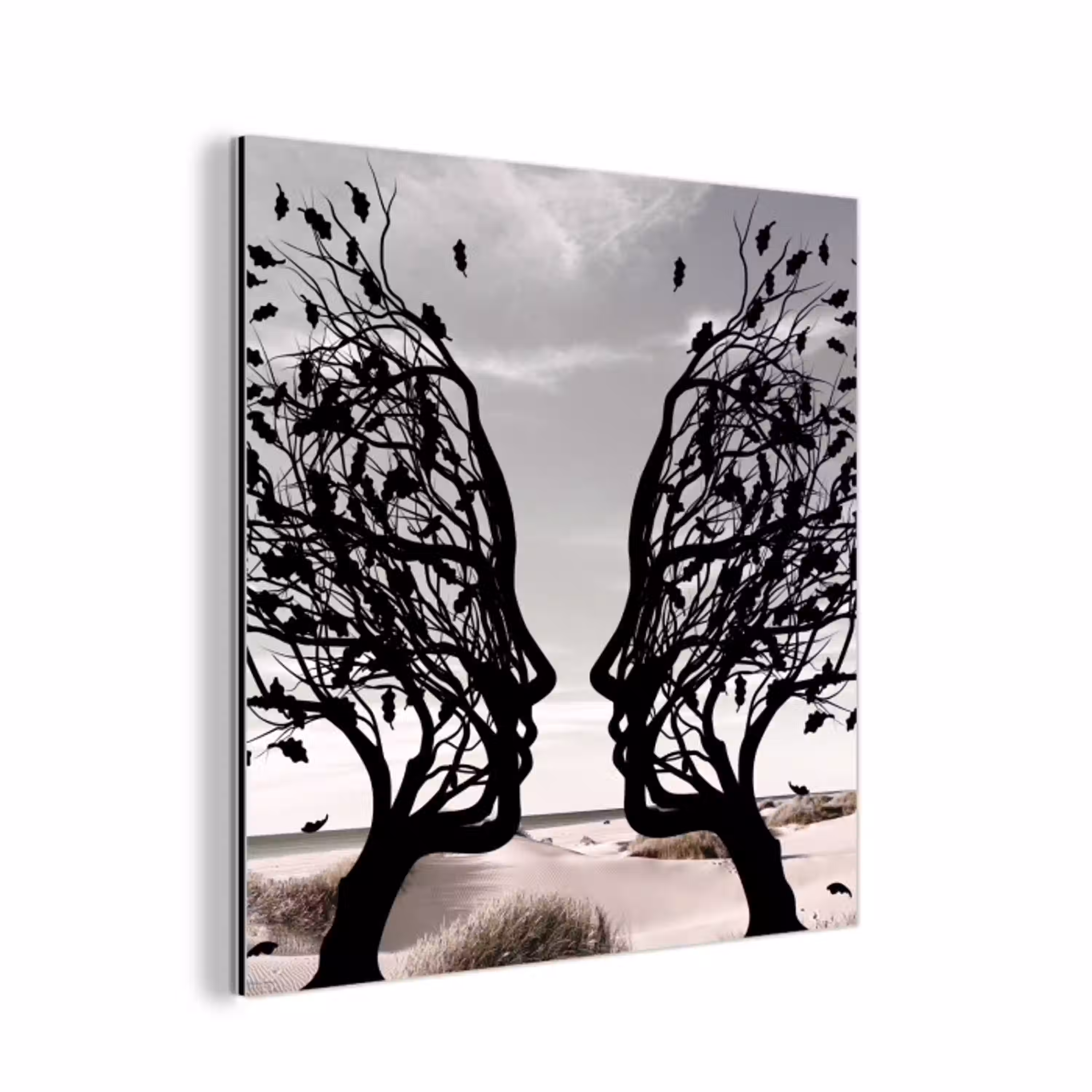 Bomen - Gezicht - Bladeren - Moderne kunst aluminium wit klein -3d