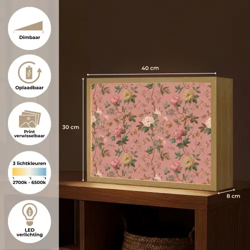 Klassiek - Botanisch - Roze Light Box met batterij (Wandlamp) middel 907 -USP_websiteoverzichtNL