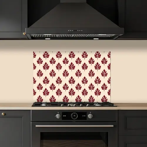Botanisch - Patroon - Bordeaux keuken achterwand spatscherm klein 900 -sfeer1
