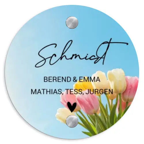 Gekleurde tulpen lucht - Sierlijk Naambord Rond klein -3d